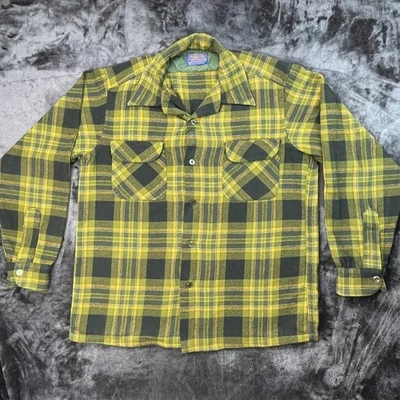 Camisa de Tablero Pendleton Vintage Camisa de Lana Virgen Talla M Negra Amarilla Verde Foto 1 de 4
