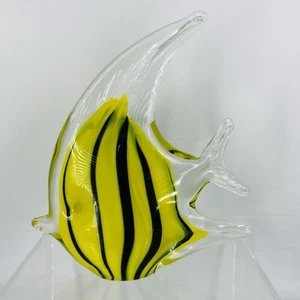 Art Glass Yellow & Black Handblown Angel Fish Paperweight Dynasty Gallery 5.5" - Picture 1 of 9