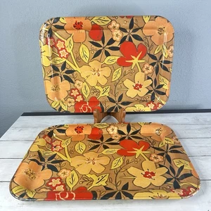 2 - VTG MCM 1968 Marsh Allan Metal TV Lap Trays Orange Red Floral 17.5" X 12.5" - Picture 1 of 16