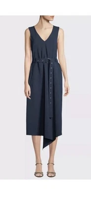 Vestido Tibi Drape Frontal Imitación Envolvente Sarga en Azul Marino - Talla 2 Foto 1 de 4