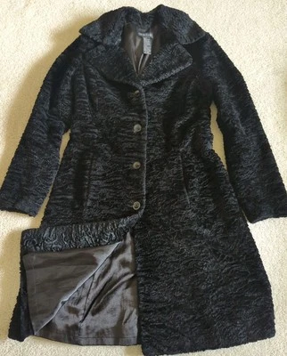 Abrigo BEBE Mujer Pequeño Negro Imitación Piel de Cordero Persa Botón Chaqueta Larga Elegante Foto 1 de 4