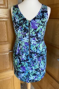 Coast Kleid Gr. 18 lila grün schwarz Reißverschluss Anlass Party Taschen Retro - Bild 1 von 13