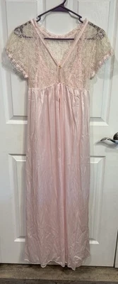 1970’s Vintage Long Robe & Nightgown Set Peignoir Pink Medium ILGWU Lace - Image 1 of 4