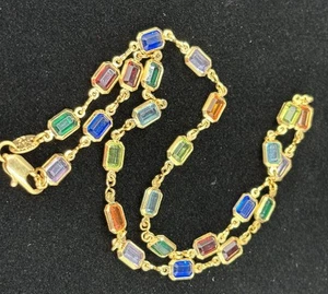 18K Gold Filled Multicolored Gem Stone Necklace. Signed - Picture 1 of 15