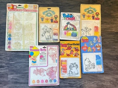 Vintage Makit & Bakit Sun Catchers Stained Glass kits Garfield Care Bears Trolls - Image 1 of 4