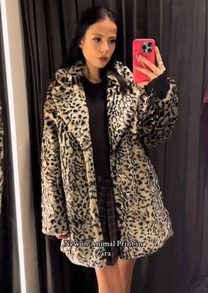 Zara Animal Print Faux Fur Coat Leopard Beige Brown Size XS REF:1255/771 New - Image 1 of 4