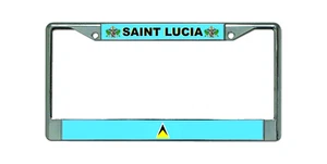 SAINT LUCIA FLAG Chrome Metal Car License Plate Frame - Picture 1 of 10