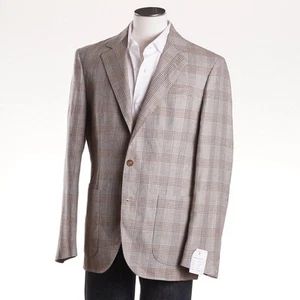 Luciano Barbera Light Brown Check Wool-Linen Sport Coat 44R (Eu 54) NWT - Picture 1 of 11
