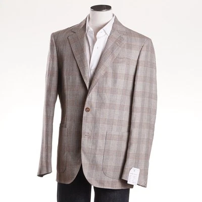 Luciano Barbera Light Brown Check Wool-Linen Sport Coat 46R (Eu 56) NWT - Image 1 of 4