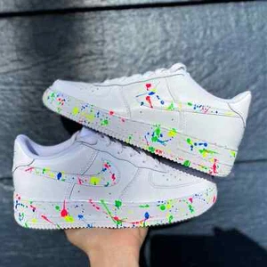 Air Force 1 Custom Shoes "Green Yellow Blue Pink Neon Splatter" Mens Womens Kids - Picture 1 of 21