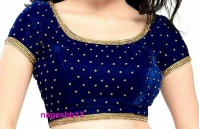 Blusa sari de diseñador, blusa sari cosida de terciopelo lista para usar, choli, blusa de terciopelo Foto 1 de 3