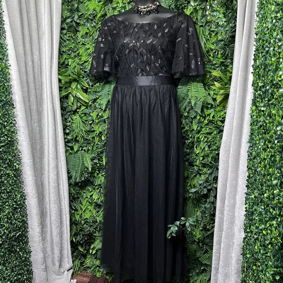 ELEGANTE Vestido Mujer 4XL Noche Boda Negro Capas Formal Tul Vestido 2542 Foto 1 de 4