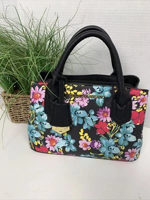 Christian Siriano Floral Black Handbag Purse Satchel - Image 1 of 4