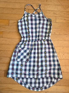 Hanna Andersson Blue Gingham Check Rainbow Dotted Dress Cotton Sz 130 / US 8 - Picture 1 of 5