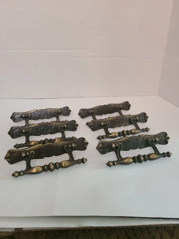 6 Vtg Brass Antiqued Handles 5.3” Metal Backplates have a rustic hammered look Cover