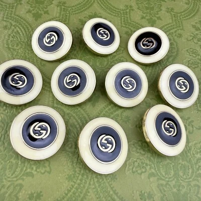 SET OF 10 GUCCI BUTTONS GG LOGO BEIGE BLACK GOLD METAL ROUND 25MM - Image 1 of 4