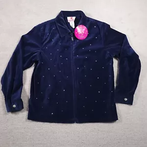 Vtg Quacker Factory Zip Jacket Women's Medium Blue Long Sleeve Rhinstone Studded - Picture 1 of 13