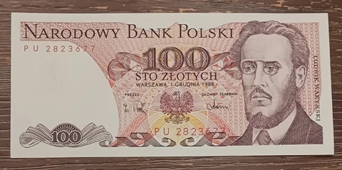 POLAND - 1988 - 100 ZLOTYCH  - P U 2823677 - BANKNOTE CIRCULATED Cover