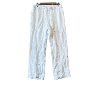 Charter Club Pants Ivory Linen Womens M Drawstring Waist Lagenlook Comfy - Picture 1 of 8