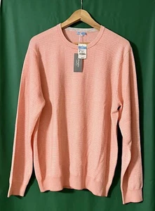 $298 NWT J. McLaughlin Mens XL 100% Cashmere Sweater Striped Coral Pink & White - Picture 1 of 12