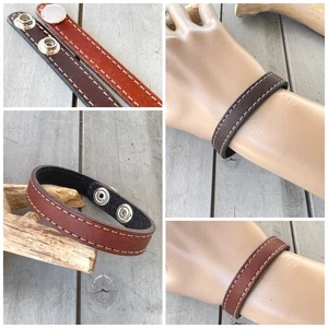 Armband Lederarmband 22 cmx1,3 cm Ziernähte hell Druckknopf braun cognacfarben - Bild 1 von 10