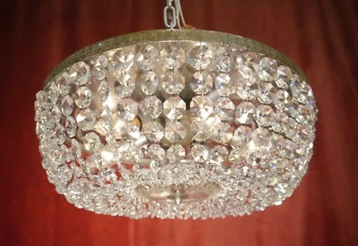 ANTIQUE BRASS STRASS LEAD CRYSTAL CEILING LAMP CHANDELIER USED 6 LAMPs  16Ø - Image 1 of 4