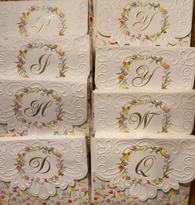 Carol's Rose Garden MONOGRAM Tulip Blank Greeting Cards Set 10 UPick Letter - Image 1 of 4