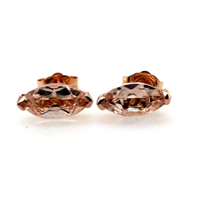 Natural Pink Marquise Morganite Stud Lady's Earrings 14K Rose Gold 1.96Ct - Image 1 of 4