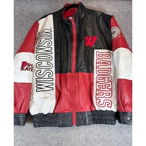 VTG 90s Wisconsin Badgers Pro Player Leather Jacket Mens M Red Bomber Collegiate - Picture 1 of 6