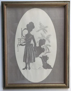Vtg Mid-Century Mirella Silhouette Dressing Room Print Framed 12x15 1/2 Glass - Picture 1 of 9