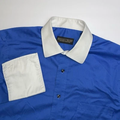 Camisa de vestir Donald J. Trump esmoquin para hombre 16 32/33 azul puño francés sin planchar LEER Foto 1 de 4