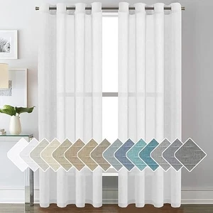 Juego de 1 panel liso de cortina transparente de algodón y lino, blanco - Imagen 1 de 4