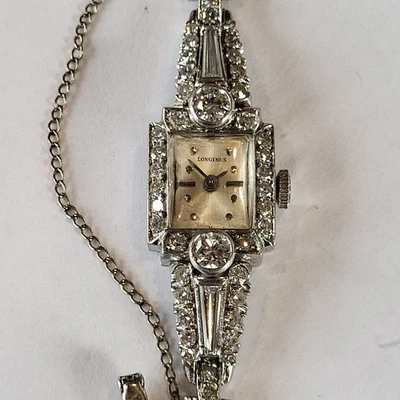 Q84 MAGNIFICENT 89 DIAMONDS 1966 PLATINUM 14K SOLID GOLD LADIES LONGINES WATCH! - Image 1 of 4