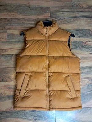 Old Navy Mens Full Zip Puffer Vest Size M Mustard Yellow Outdoor Hiking Camping  - Image 1 of 4