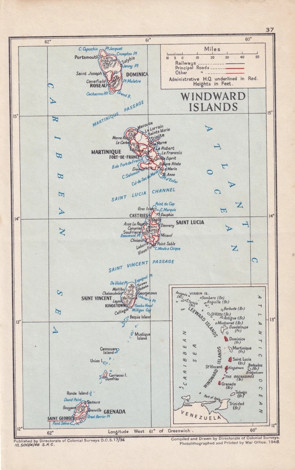 MAP PLATE 37 „WINDWARD ISLANDS: DOMINICA, MARTINIQUE, SAINT LUCIA, SAINT VINCENT - Image 1 of 1