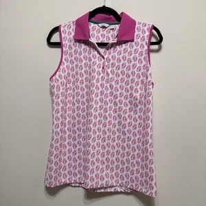 Lady Hagen Women's M Palm Leaf Sleeveless Golf Polo White Pink Top Shirt EUC - Picture 1 of 9