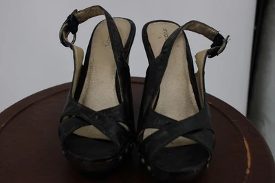 Xhilaration Slingback Shoes Womens Size 5 Black Block Heel Open Toe Studded - Image 1 of 4