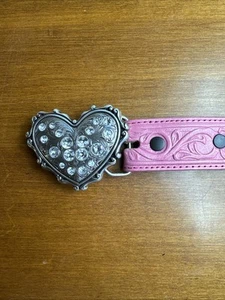 Justin Cowgirl Pink Youth Belt Leather Jeweled Heart buckle. Made USA - Picture 1 of 6