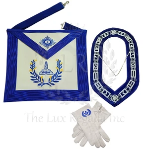 Grembiule Massonico Regalia Blu Loggia Guardiano Anziano, Corona Ricamato Set 3in1 - Foto 1 di 19
