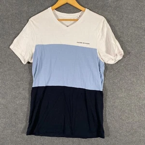 Connor Shirt Mens Medium Blue White V Neck Tee Colourblock Streetwear Adult Z193 - Picture 1 of 11