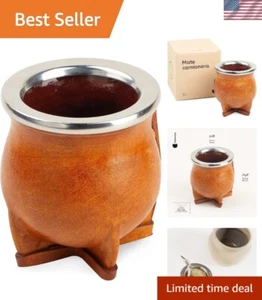 Premium Yerba Mate Cup Mate Gourd - tazza da tè in ceramica artigianale - pelle marrone Wr... - Foto 1 di 7