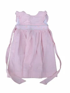 Hartstrings Girls Smocked Pink & White Seersucker Ruffle Sleeve Dress Size 6X - Picture 1 of 7