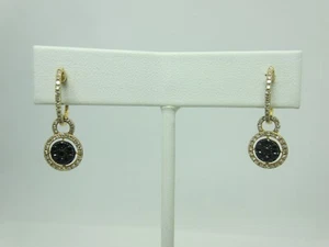 EFFY 14K Rose Gold Black and White Colorless Diamond Earrings Hoop Dangle - Picture 1 of 13