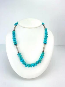 Vintage Navajo Turquoise Nugget Silver Necklace Southwestern Artisan 20" - Picture 1 of 6