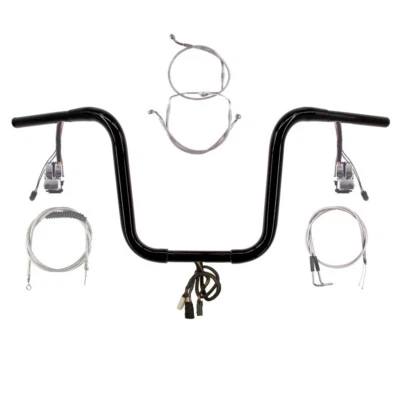 1 1/4" Black 12" Prewired Narrow Bar Kit 1996-2006 Harley Road King No Cruise - Image 1 of 2