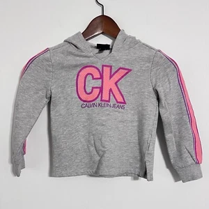 Calvin Klein Jeans Girls Hoodie Size 5 Grey And Pink Logo Long Sleeve Sweatshirt - Picture 1 of 7
