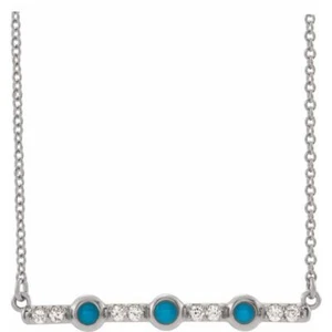 Collar blanco turquesa natural de 14 K y 1/8 CTW barra de diamantes naturales 16 - Imagen 1 de 3