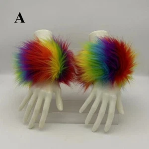 1 Pair of Lady Faux Fur Cuffs Warmer Plush Wrist Sleeves Plush Fluffy Retro Cute - Picture 1 of 9