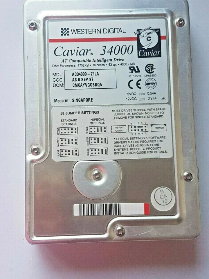4 GB Ide Western Digital Caviar 34000 AC34000-71LA 5200rpm P-Ata 40 Pin 3.5 " - Image 1 of 1