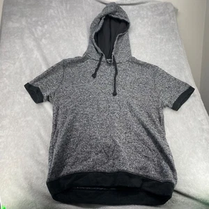 Forever 21 Mens Sweater Size L Gray Cuffed Short Sleeve Casual Hooded Pullover - Picture 1 of 6